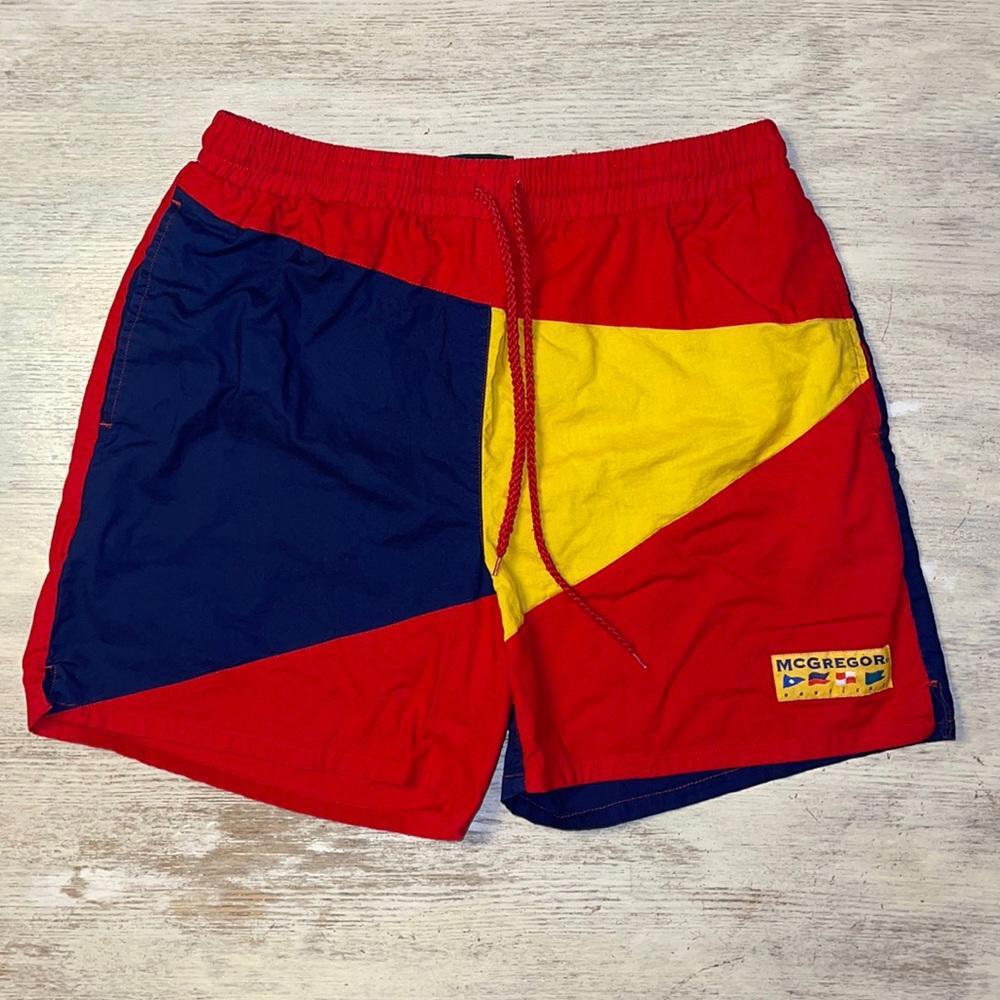 Vintage Mcgregor Red Navy Yellow Color-block  90s Swim Trunks